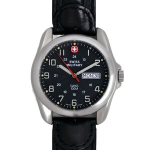 Swiss Military Men's Vintage 1990's Watch Black Dial Genuine Leather Swiss Made